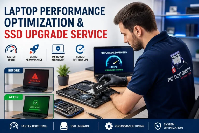 slow computer Melbourne repair technician fixing a Windows laptop